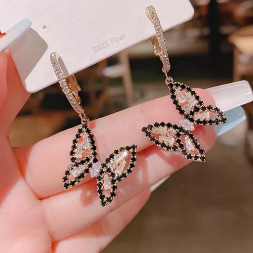 New white gold plated butterfly earrings